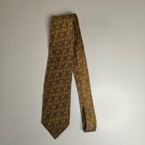 Christian Dior Vintage Silk Necktie Green Yellow Red Geometric Abstract Pattern
